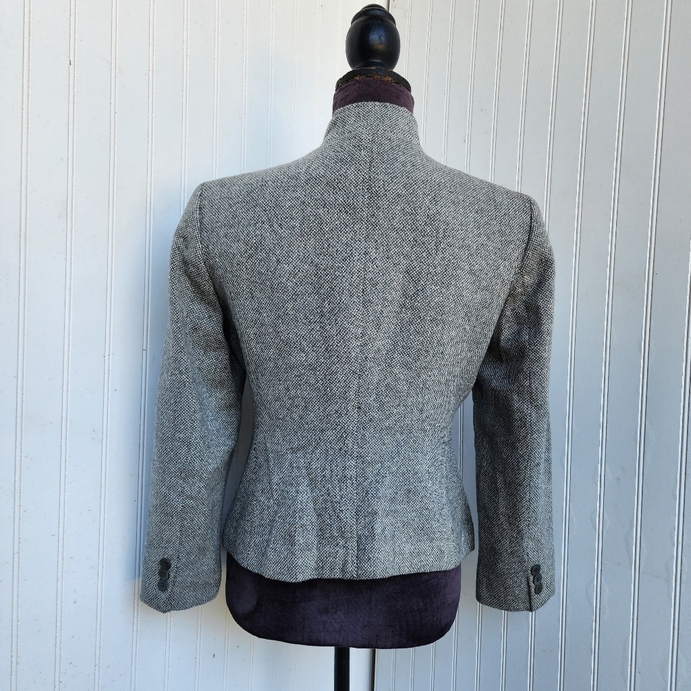 Liz Claiborne Chunky Tweed Gray Wool Cashmere Blazer Woolmark Military Sz 6 - Picture 6 of 13